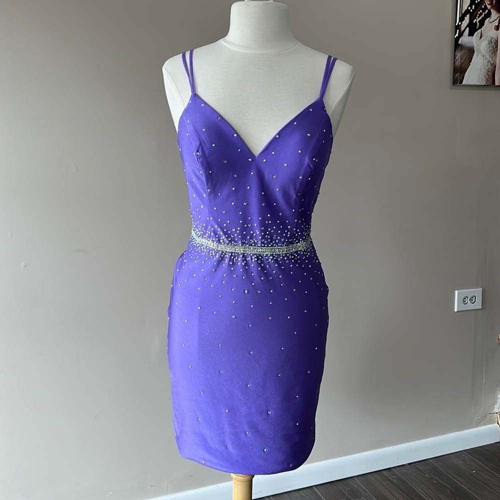 Dave & Johnny Purple Short Homecoming Dress